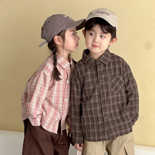 Children's Long-Sleeved Shirt Plaid Pure Cotton Girls Autumn Clothing 2025 New Spring and Autum Boys' Shirts Baby Tops