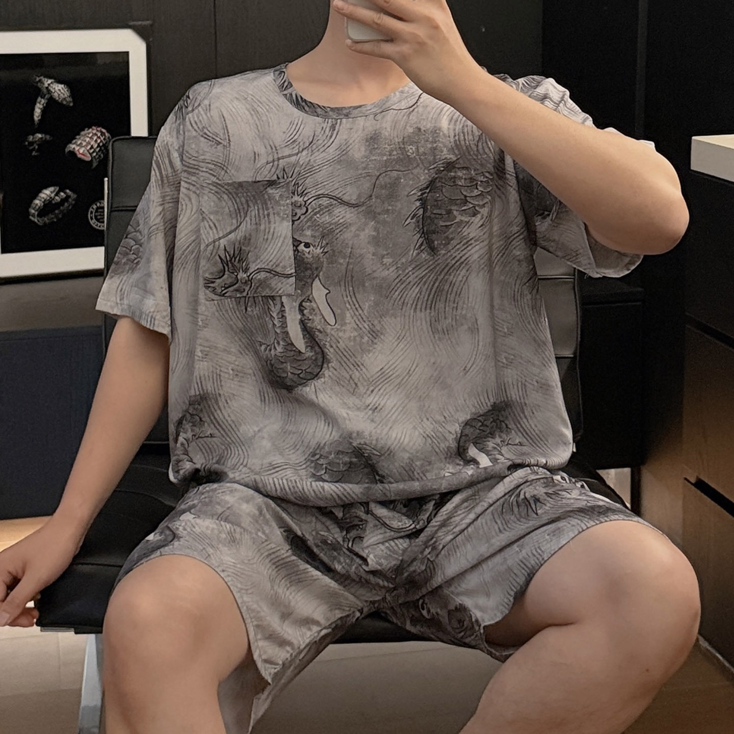 YY2328 짧은 밝은 회색 용 패턴