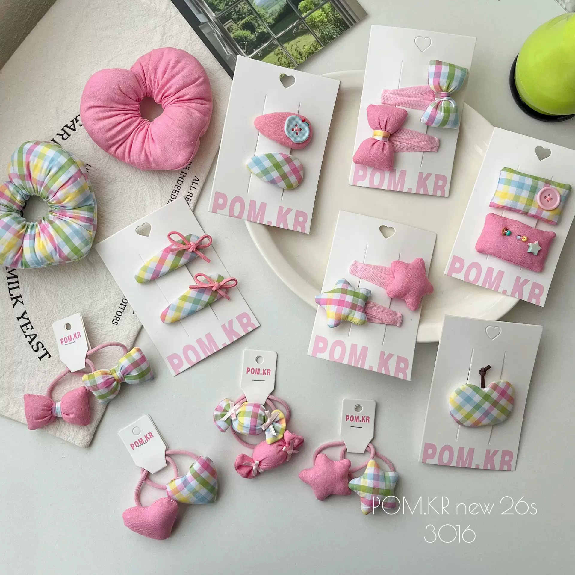 韩版新款多巴胺粉色系儿童发夹蝴蝶结甜美侧边夹宝宝丸子马尾发圈