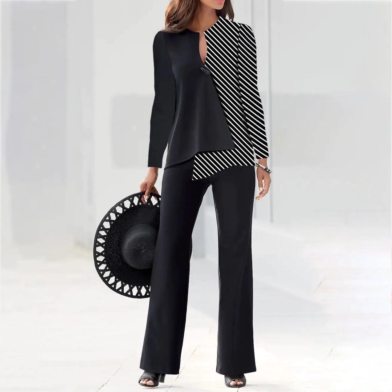 Elegant Colour-block Commuter Short Set For Autumn And Spring_voghion.com