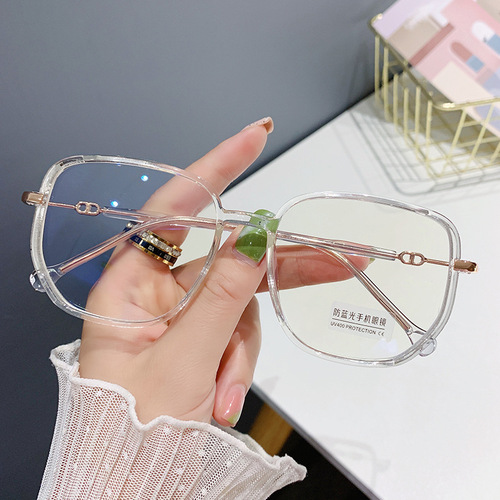 Xiaohongshu's same model TR90 transparent myopia glasses frame retro anti-blue light polygonal big face slimming plain glasses