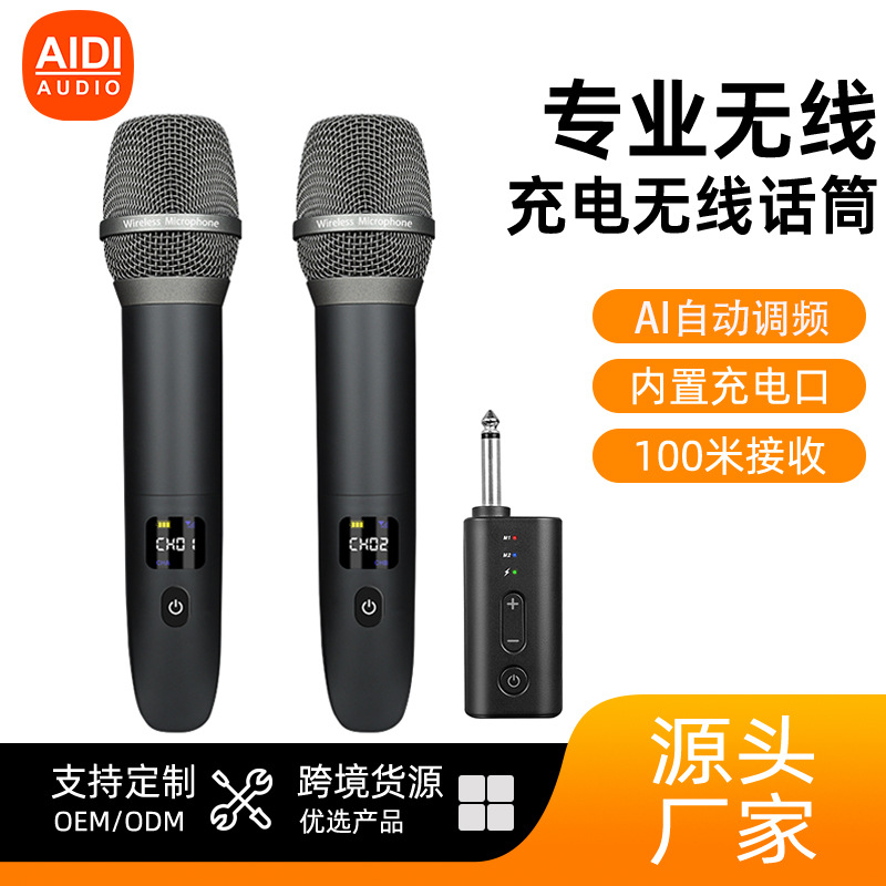 Wireless Microphone Set with Two Microphones, Professional Outdoor Stage Audio, Home Live Broadcast Sound Card, Singing Microphone, Wedding Use