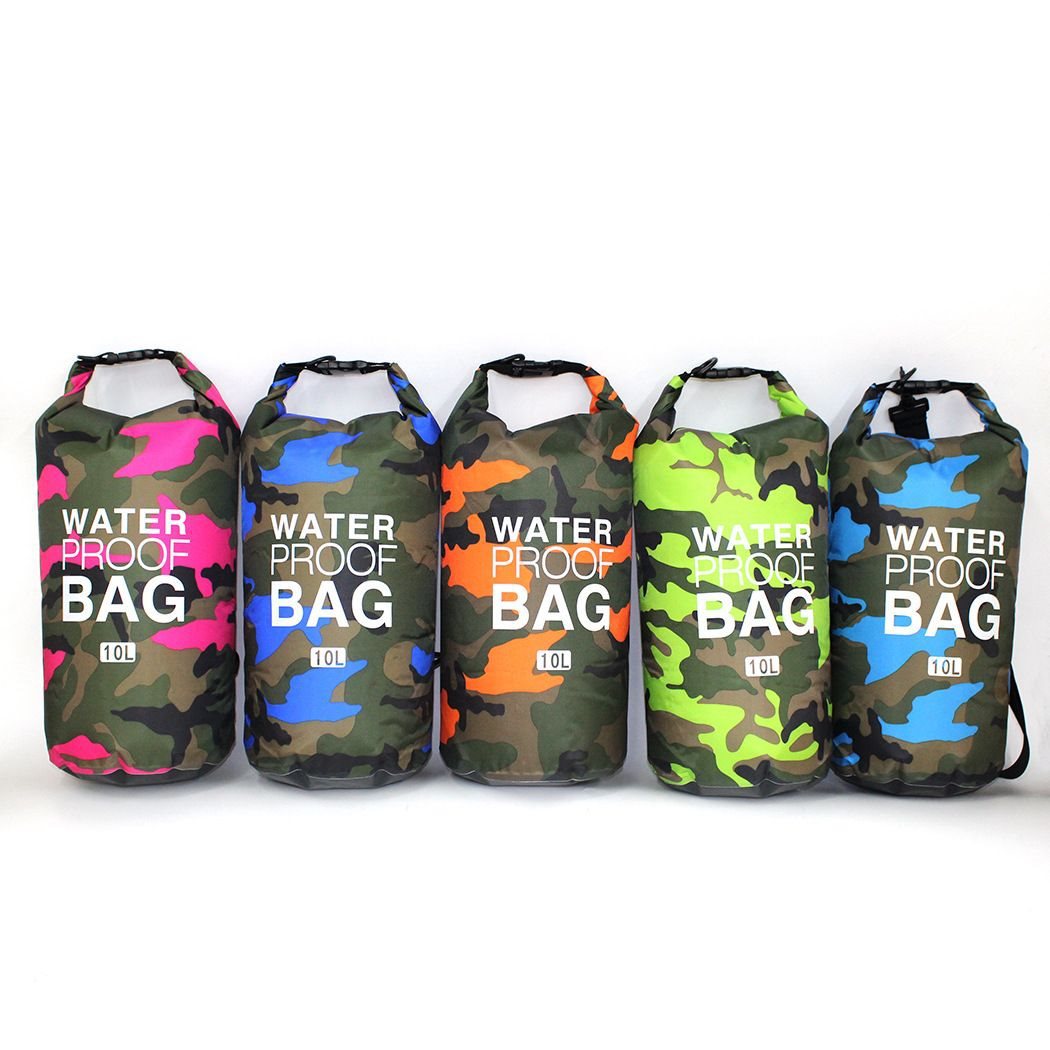 Outdoor Camouflage Single and Double Shoulder Waterproof Barrel Bag Hot Spring Beach Seaside Drifting Swimming Clothes Storage Bag 10L