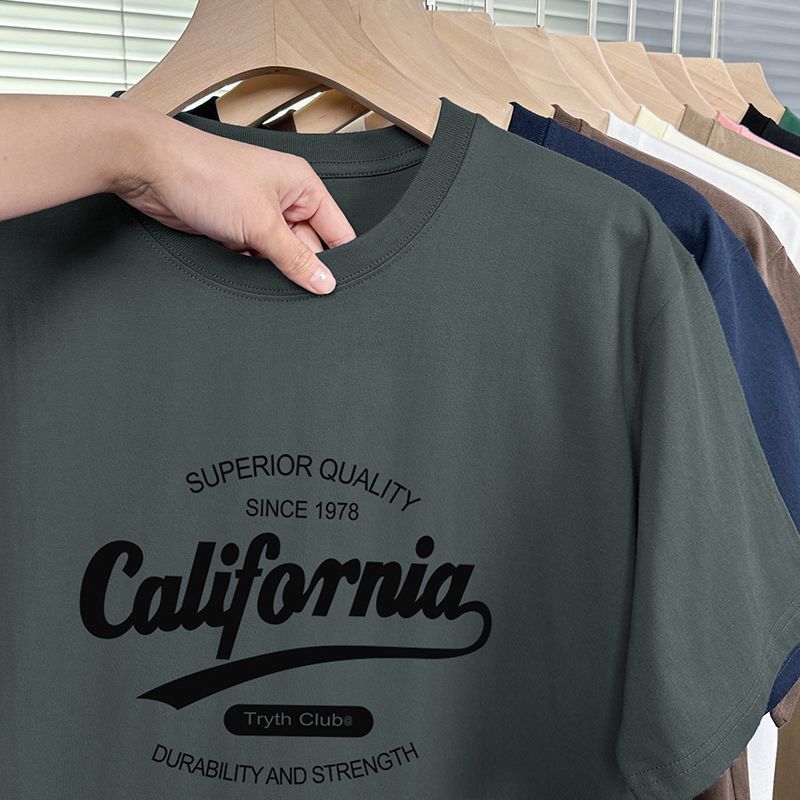 クロスボーダー 200 グラムヘビーウェイトアメリカンコットン Tシャツメンズ半袖ルーズラウンドネックトップトレンディなプリント Tシャツ夏|undefined