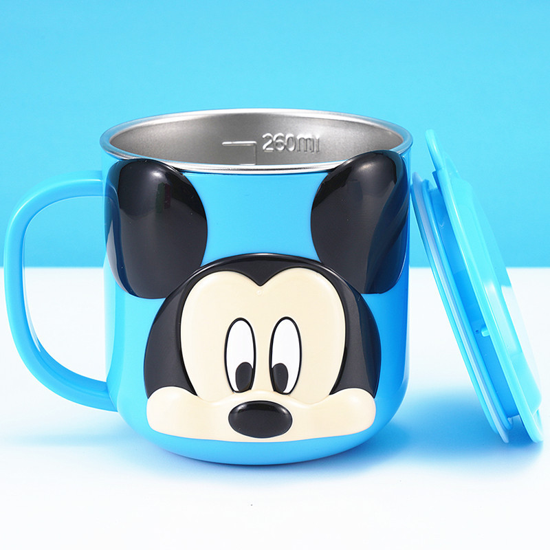 Taza de acero inoxidable para niños de Disney Taza de agua para niños Taza de agua para bebés Taza de leche casera anticaídas Set de cubiertos para bebés