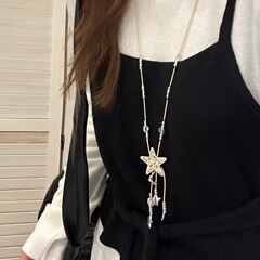复古编绳银色星星流苏秋冬项链小众设计高级感甜酷百搭毛衣链配饰