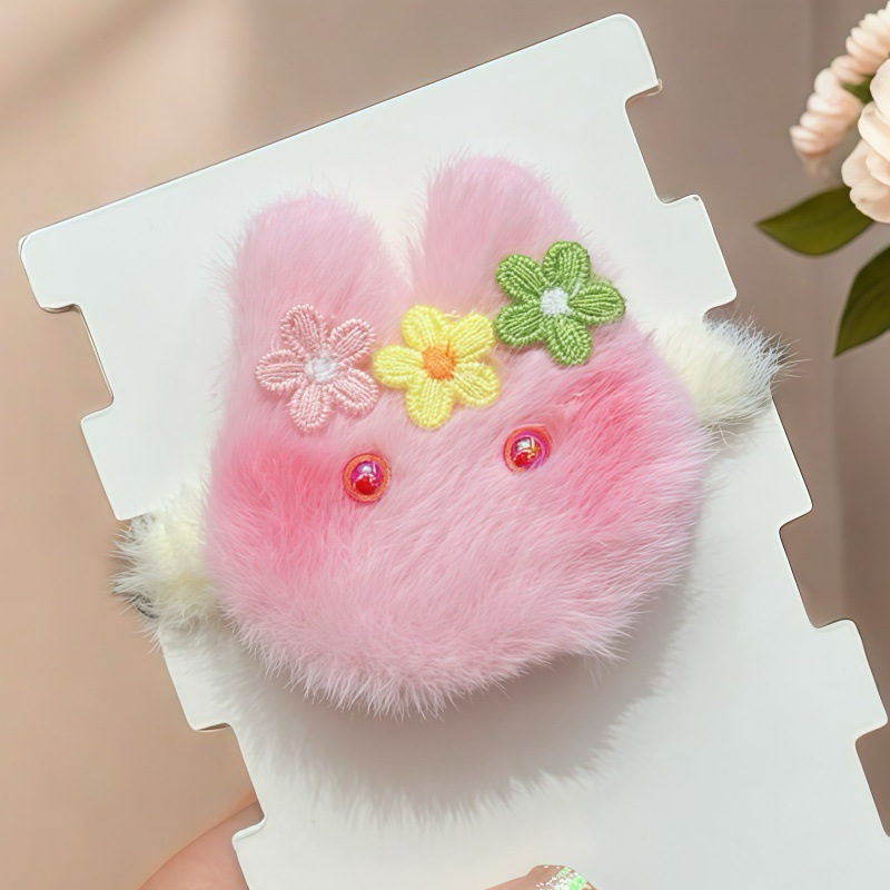 Niños de paja de dibujos animados peluche clip para el cabello adorable bebé blush conejo cuerdas de cabello lateral clip para el cabello
