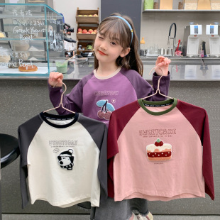 Girls T-Shirt Bottoming Shirt for Small and Medium-Sized Kidsren Cartoon 2025 New Kidsren's 100% Cotton Inner Top for Girls