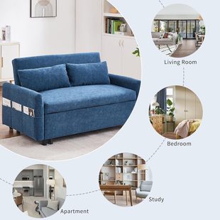 Living Room Small Apartment Double Straight Sofa Scandinavian Pure Color Normcore Fabric Sofa Multifunctional Foldableing Bed