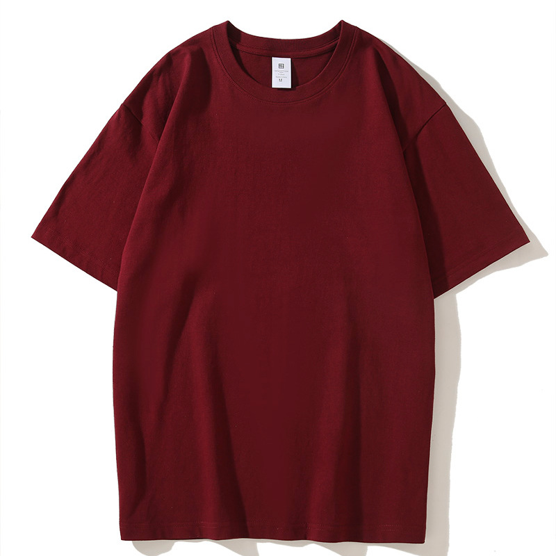 Manga corta 2024 pesada 220gt camisa básica de algodón color sólido opaco grueso cuello redondo camisa de fondo para hombres y mujeres