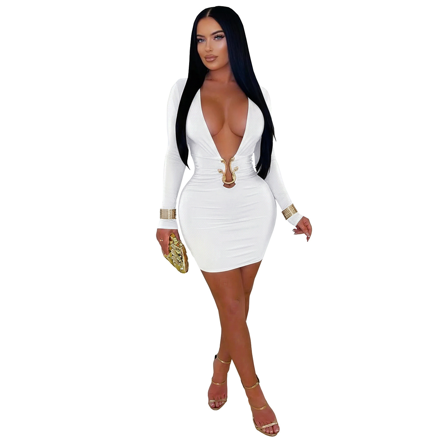 C7609 Aliexpress transfronterizo amazon ropa de moda europea y americana sexy profunda v vestido de acessorios en forma de serpiente