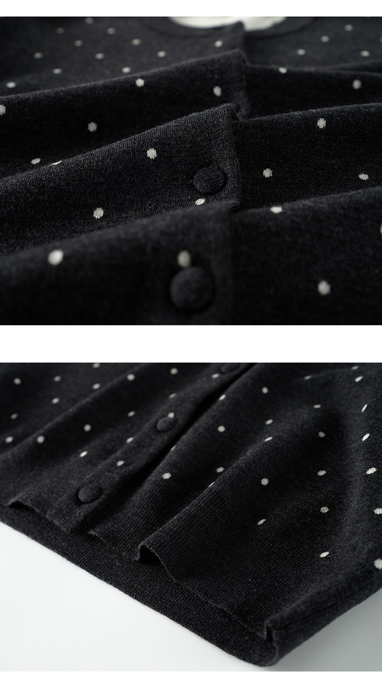 Chic GraceChic GraceChic GraceChic German Yangzi Yarn With Hanging Tag Xiaohe Fine Wool Polka Dot Round Neck Cardigan Polo Collar Sleeve Half_voghion.com