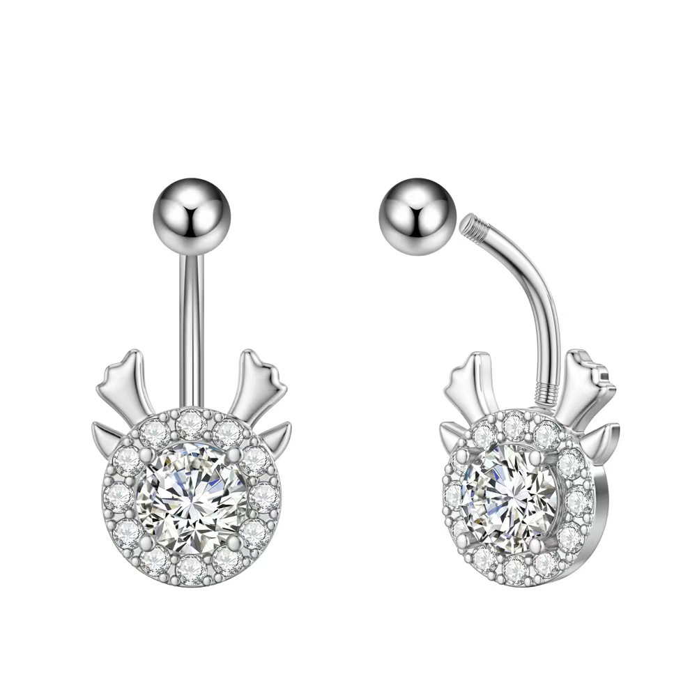 Deer Antler Navel Ring - Stainless Steel CZ Belly Button Jewelry for Women detail image 7