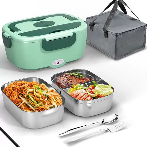 跨境电热饭盒便携式家车两用免注水热饭保温饭盒便当饭盒加热饭盒