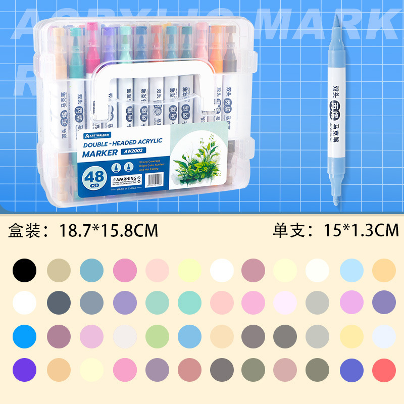 Pluma de marcador de acrílico de doble cabeza en caja de pintura para niños pluma de acuarela de 24 colores marcador impermeable pintura acrílica pluma para colorear