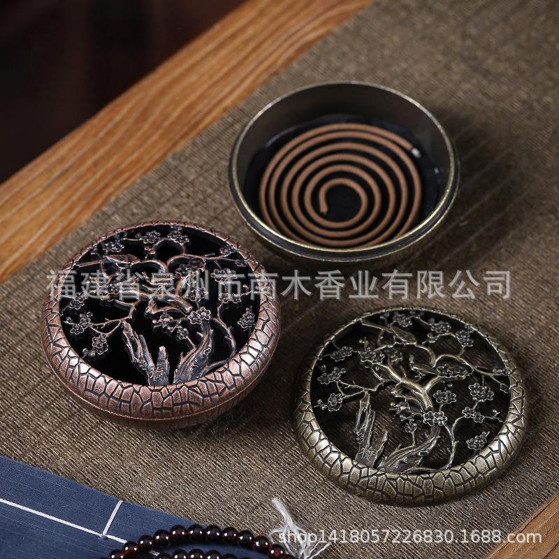 锌合金梅兰竹菊圆形盘香炉四小时镂空盘香盒简易便捷大篆炉批发