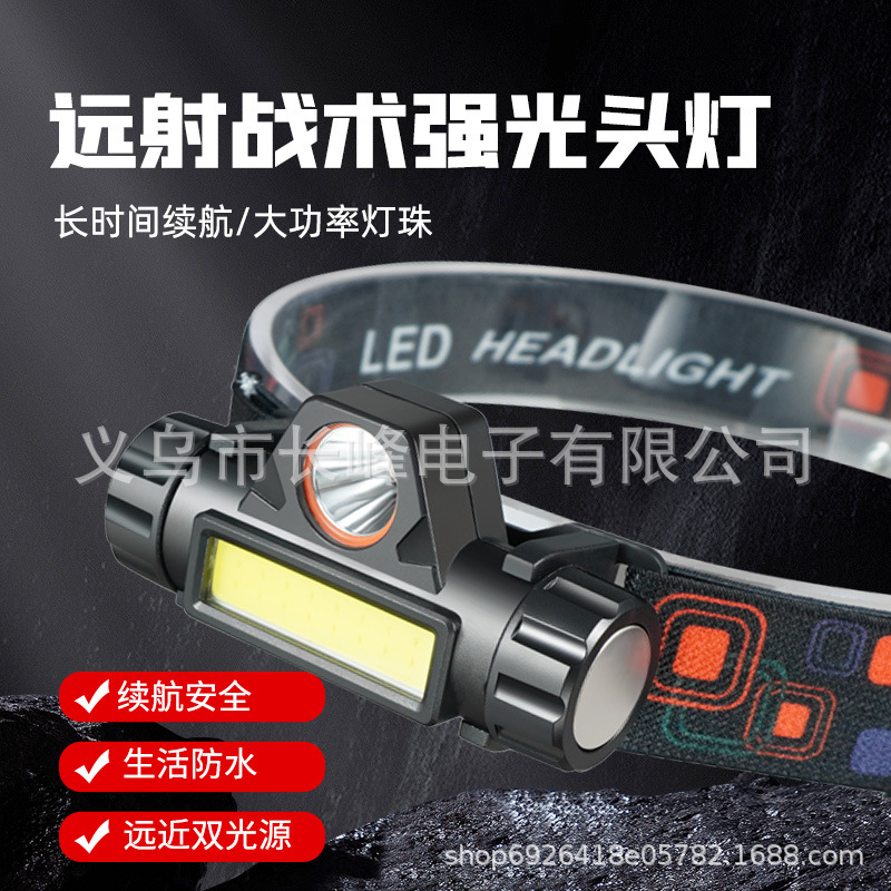 Transfronterizos led luz de cabeza calva fuerte mini recargable impermeable astigmatismo luz de cabeza cob multifuncional luz de cabeza de pesca nocturna al aire libre
