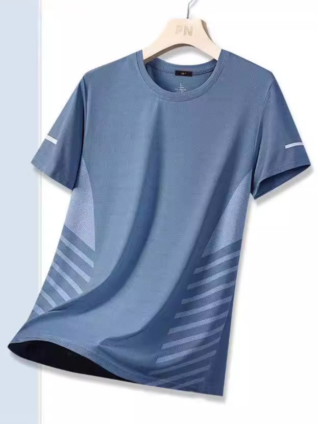 Nuevos productos de verano de calidad para hombres, camisetas de hielo frescas de cuello redondo sueltas, camisas de secado rápido para correr, mangas cortas
