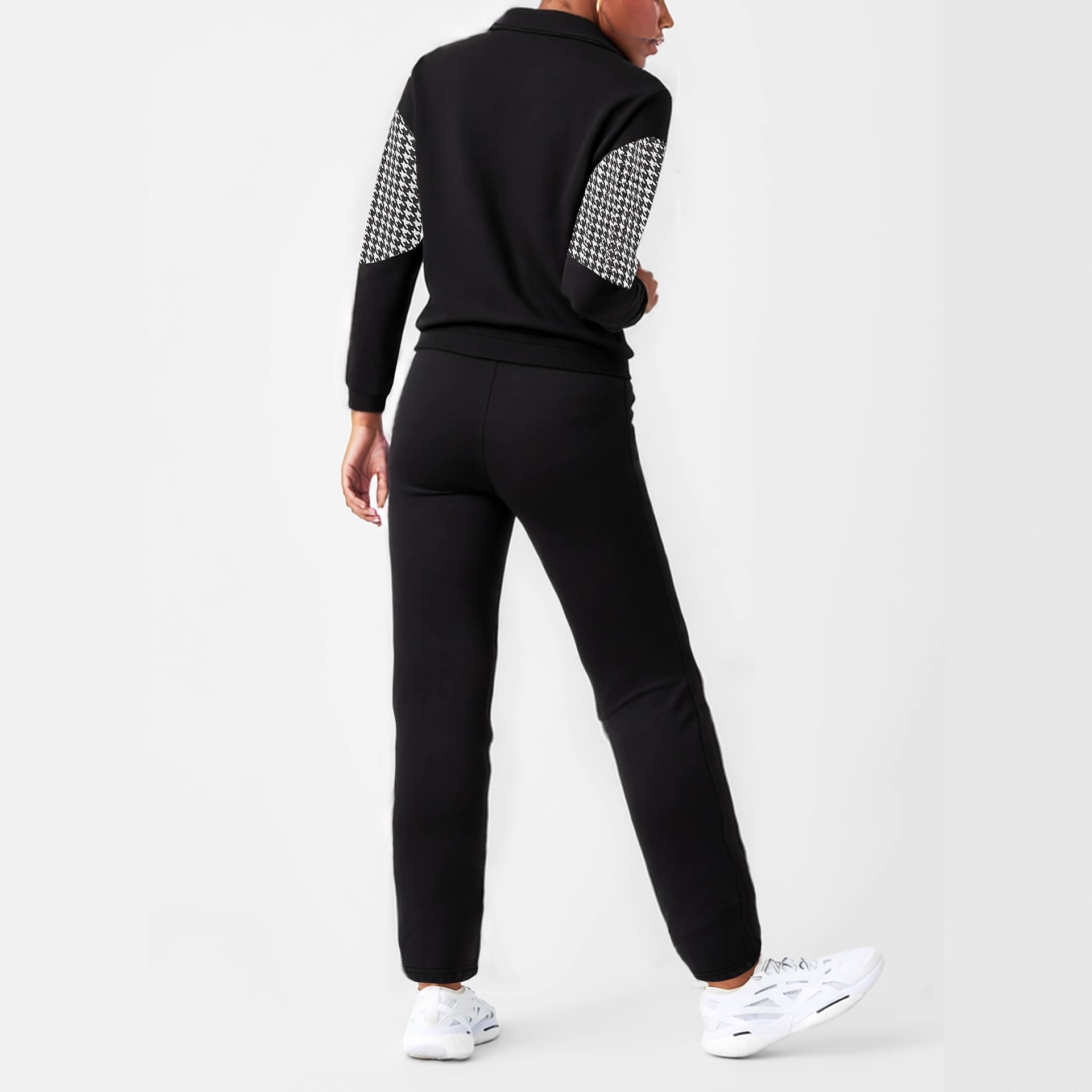 Damen-Set aus farblich abgesetztem, fleecegefüttertem Hoodie und Jogginghose, lässiges Loungewear-Zweiteiler-Outfit für Herbst und Winter_voghion.com