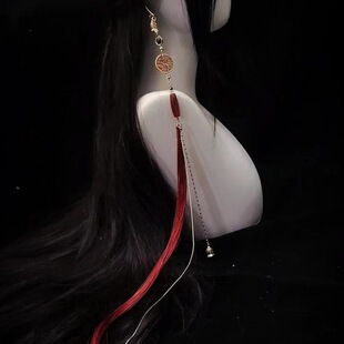 Ear Hooks with Chinese Elements, Long Red Copper Coins, Earrings for Men and Women Without Pierced Ears, Red Mountain Ghost Flowers, Tassels, No Certificate of Authenticity