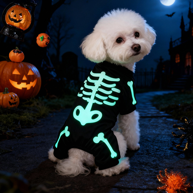New pet clothes dog Halloween with luminous skull bone four-legged clothes