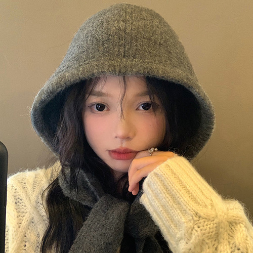 Knitted warm pull-over beanie women's one-piece neck scarf new yarn hat girl ear protection winter large hat