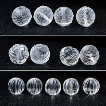 天然白水晶雕刻珠子 白水晶雕刻回纹珠 蓝瓜珠 毛线球圆珠 散珠