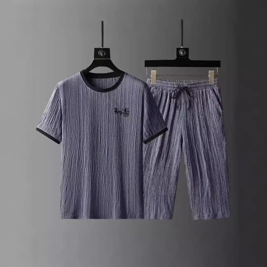 Casual suit Men's Summer Teenager plus size Men's Sports Short Sleeve Shorts with a Set of T-Shirt