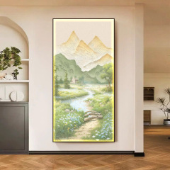 奶油风led带灯入户玄关装饰画走廊过道挂画壁画客厅现代风景灯画