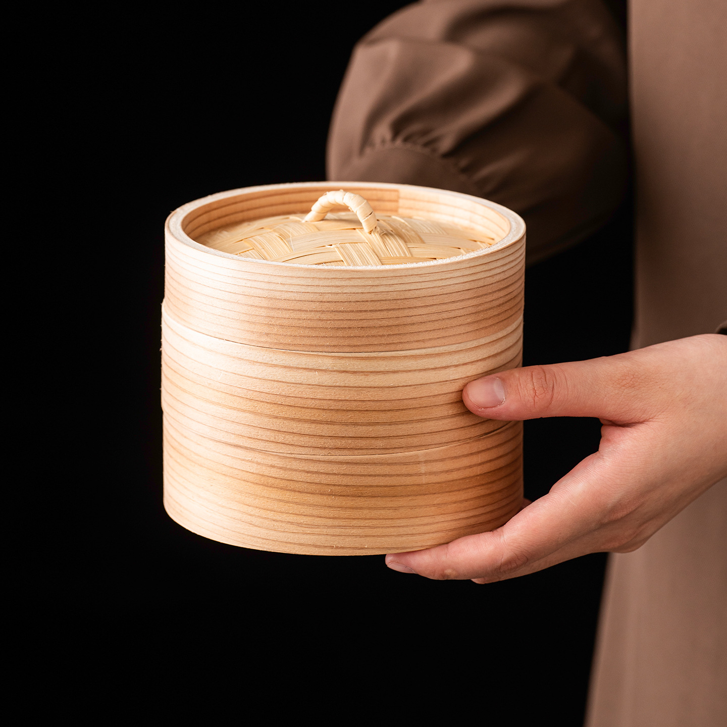 Japanese-style single-serving Mongolian pine wood steamer with compartments for steaming dim sum, home-use snack steaming tray for Japanese cuisine