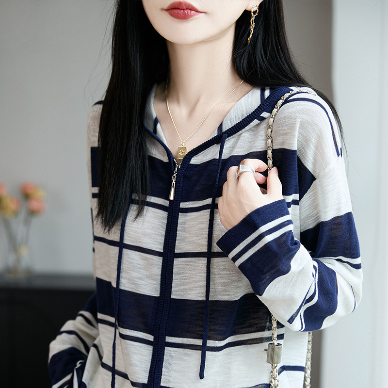 2025早秋新款女装针织衫外套女开衫拼色条纹显瘦长袖上衣女A6884|undefined