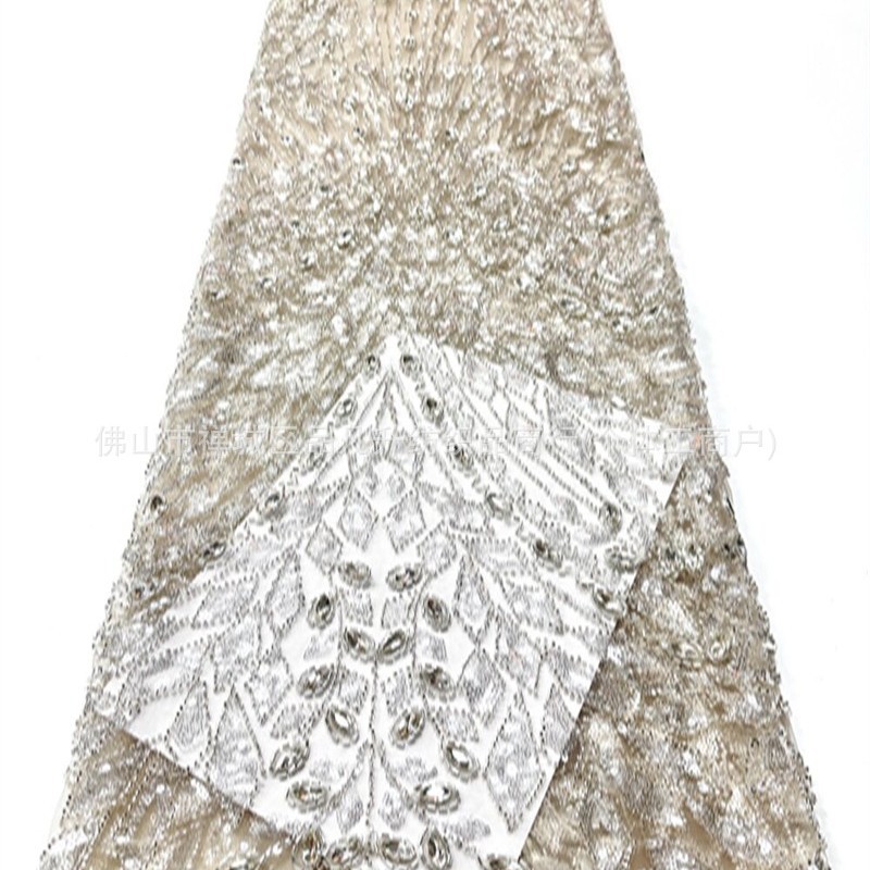 Geométrico diamante ojo de caballo tela de malla de diamante mano clavado cuentas esquinilla pecho de cola de pez vestido de boda tela de noche