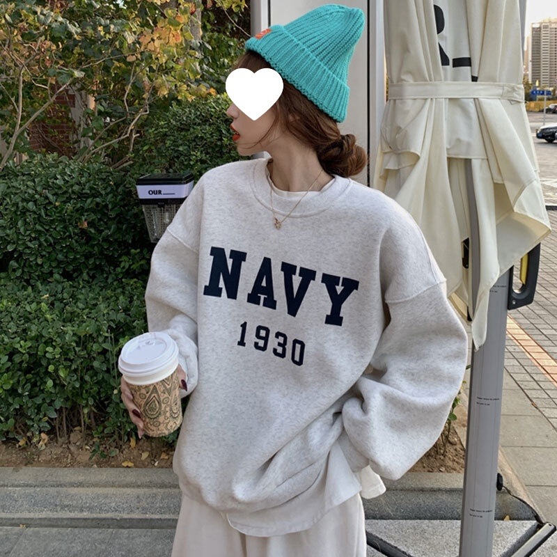 Cross-border wholesale of autumn women's sweatshirts, Korean-style loose mid-length fleece-lined round-neck sweatshirts with trendy prints Cross-border wholesale of autumn women's sweatshirts, Korean-style loose mid-length fleece-lined round-neck sweatshirts with trendy prints