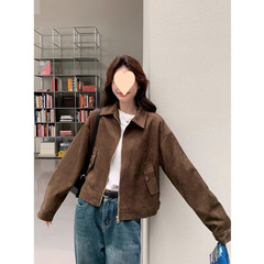 美拉德咖色春秋季外套女2025新款复古短款高级感韩系显瘦夹克上衣