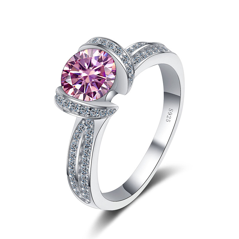 2022 925 anillo de diamantes de mosaico de moissanita anillo de diamantes rosa azul verde anillo de moissanita