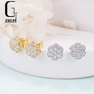 Europe and the United States cross-border supply S925 silver full set of D color moissanite flowers unisex earrings second test drill pen