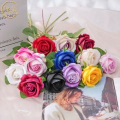 匠心單支絨布玫瑰花仿真花情人節婚禮引路花酒店裝飾花假花人造花