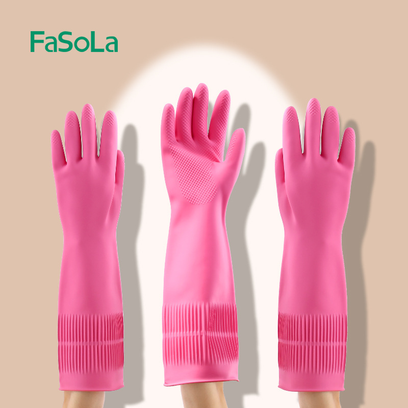 FaSoLa household cleaning latex gloves kitchen dishwashing w..