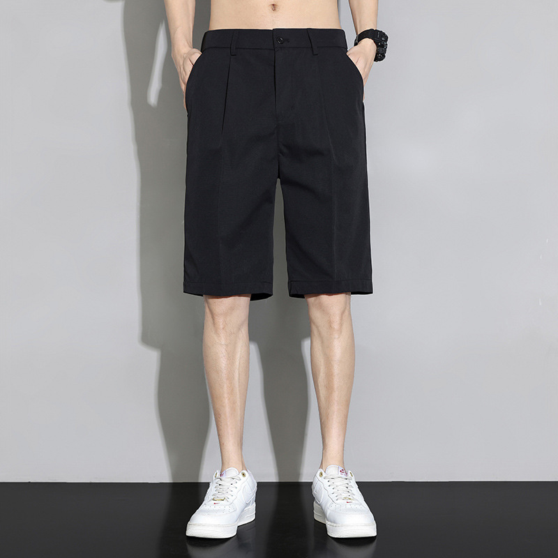 Black Suit Shorts Men's Summer Ice Silk New Loose Business Suit Pants Beach Pants Casual Suit Pants