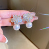 Fashionable silver needle, beads from pearl, fresh cute earrings, flowered, internet celebrity