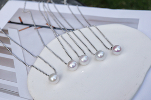 Sterling Silver Diamond Chain Natural Freshwater Edison Pearl Necklace 12-13MM Round Strong Light Flaw Pendant Simple