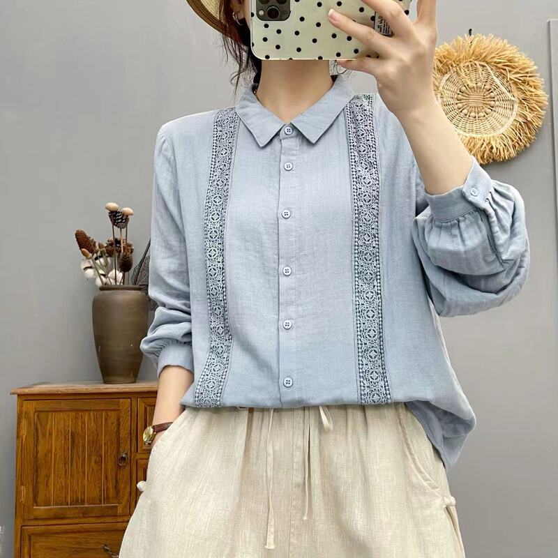 2025 Autumn Shirt Long Sleeve Lace Double Layer Yarn College Style Top Loose Casual College Style Shirt