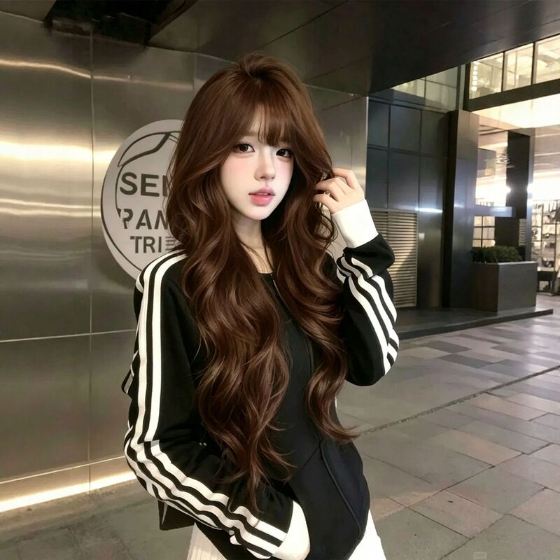 Full wig for women, vintage style, high-level layered wavy curls, everyday Korean girl vibe, Lolita full wig