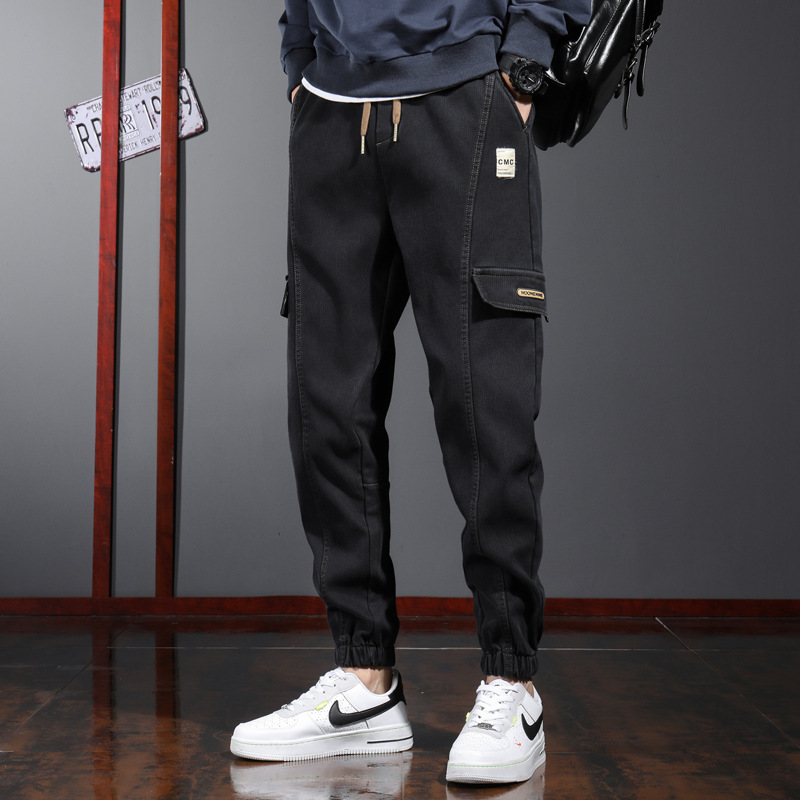 Pantalones casuales de otoño e invierno para hombres pantalones completos ropa de trabajo suelta con forro polar Pantalones deportivos pantalones de terciopelo engrosados de una sola pieza para hombres