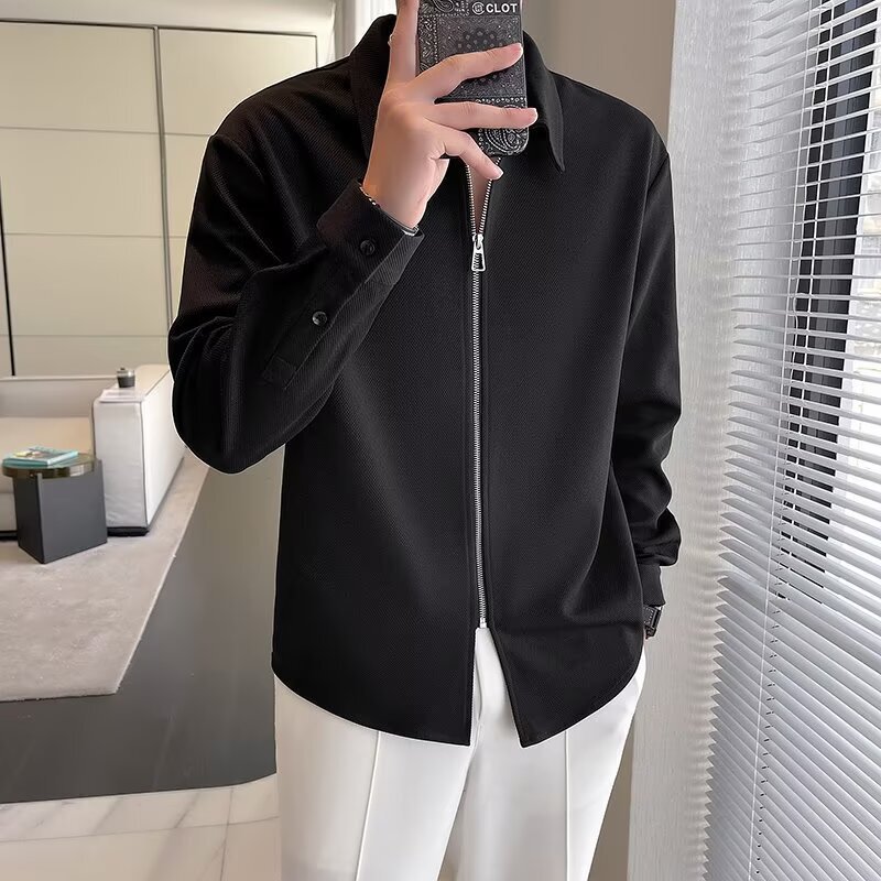 Autumn New Fashion Brand Fashion Shirt Men's Long-sleeved Korean Style Loose Cuff Metal Zipper Decorative Casual Shirt