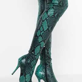 米莱尔跨境外贸新款欧美秋冬高筒尖头蛇纹女成年胶粘底豹纹时装靴