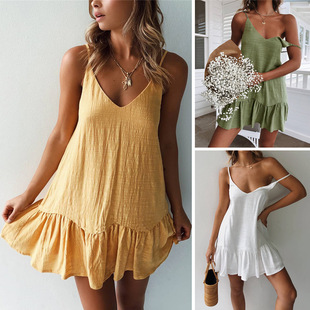 European and American Cross-Border Supply New Summer Fashion Sexy Suspender V Neck Backless Women's Dress