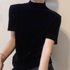 小半高领修身金丝绒T恤女欧洲站2025早秋新款欧货女装洋气小衫潮