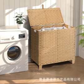 跨境衣物玩具杂物收纳箱编织收纳箱带盖双层脏衣篓洗衣房置物箱