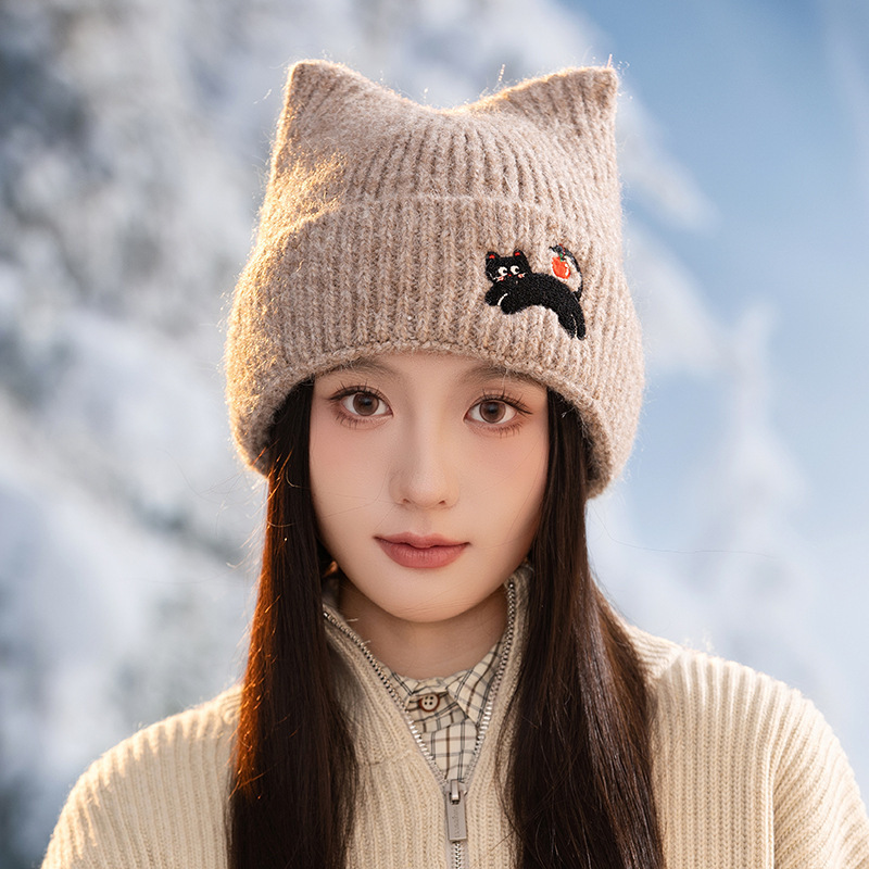 帽子女秋冬布标彩色豆豆针织帽显脸小韩版百搭防寒保暖护耳毛线帽|undefined
